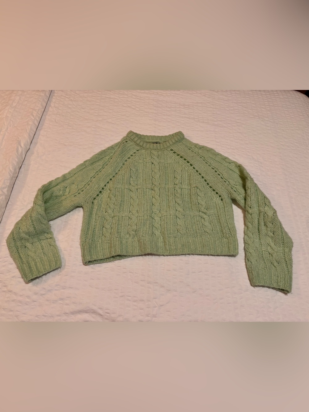 ASOS Mint Green Cable Knit Cropped Crewneck Sweater